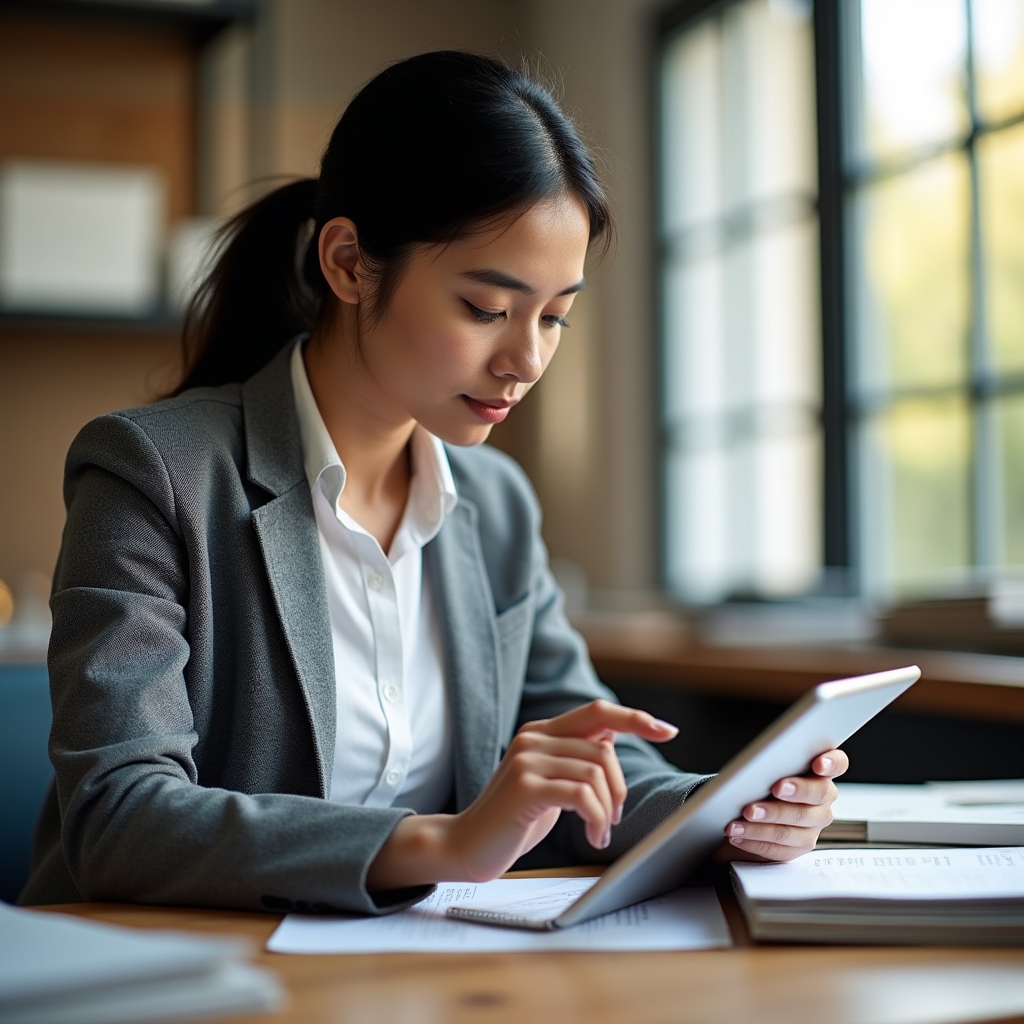 Handwerker erstellt digitales Angebot auf Tablet