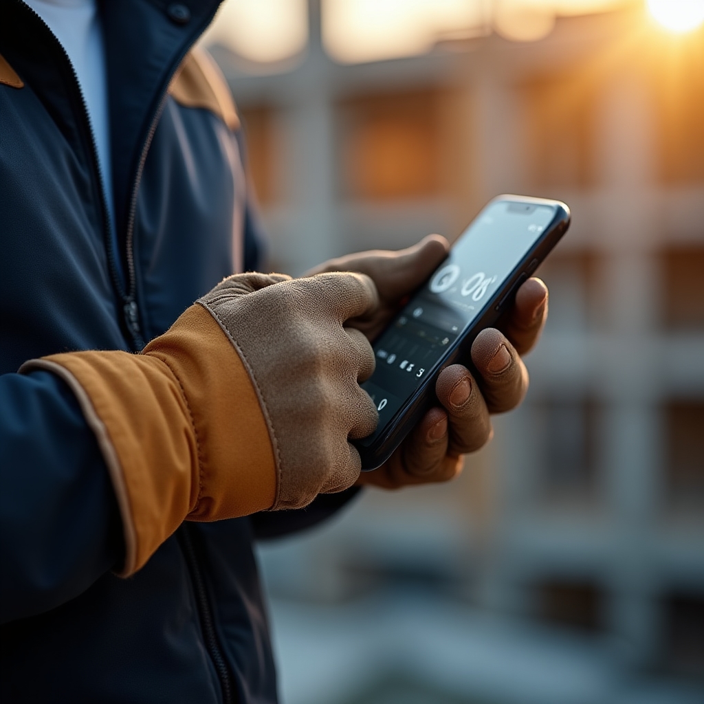 Handwerker nutzt Zeiterfassungs-App auf Smartphone